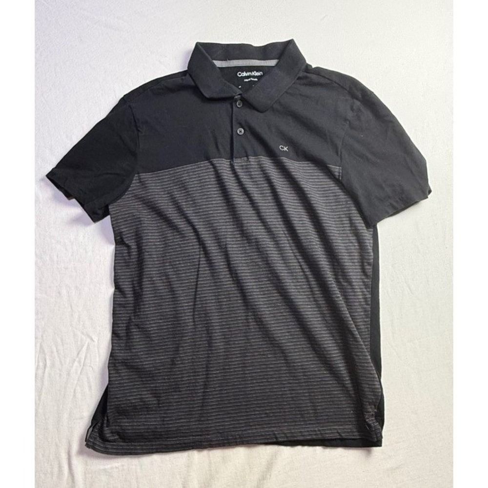 Calvin Klein Mens Liquid Touch Polo Shirt Black Striped Colorblock Size M-2537